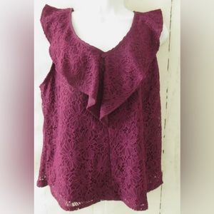 V Neck Lace Ruffle Sleeveless Blouse